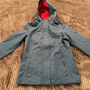 Waterproof Hooded Jacket - Slate Blue with Red Lining